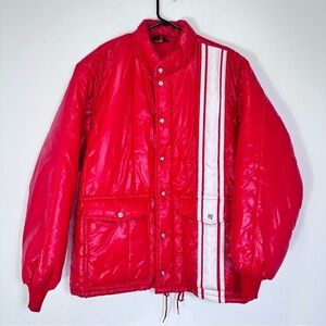 Vintage Swingsters 70s Cherry Apple Red White Racing Stripe Jacket Retro Mens XL